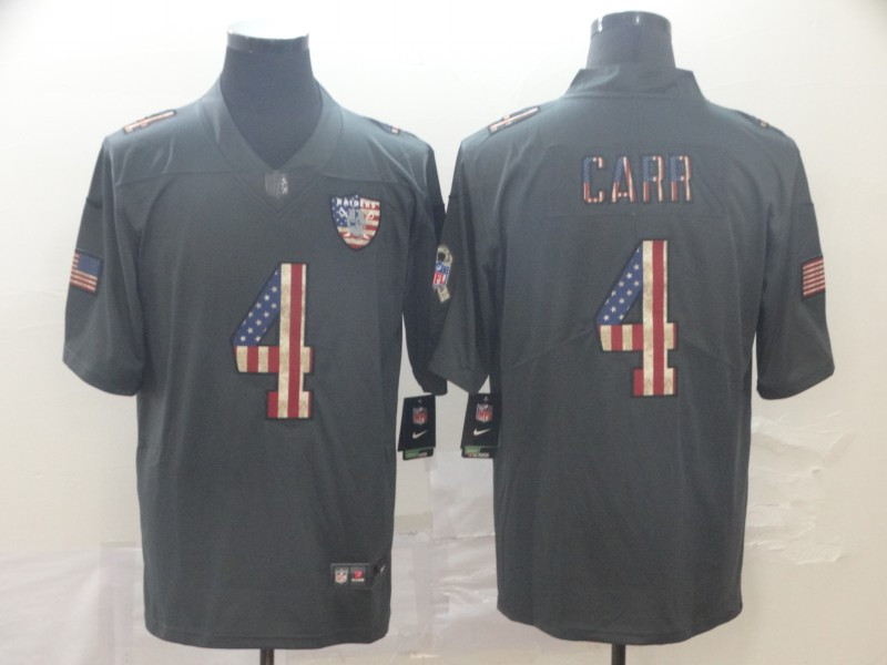 Personalized Raiders 4 Derek Carr 2019 Salute To Service USA Flag Fashion Limited Jersey