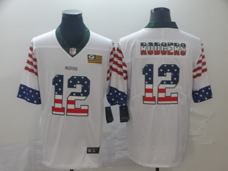 Personalized Packers 12 Aaron Rodgers White USA Flag Fashion Limited Jersey