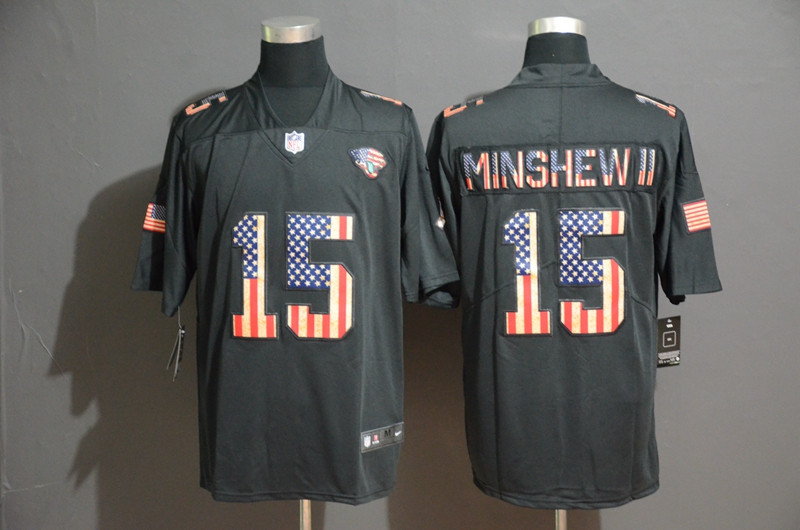 Personalized Jaguars 15 Gardner Minshew II 2019 Black Salute To Service USA Flag Fashion Limited Jersey