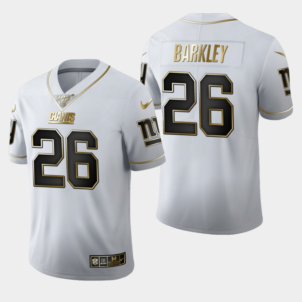 Personalized Giants 26 Saquon Barkley White 100th Season Untouchable Limited Jersey