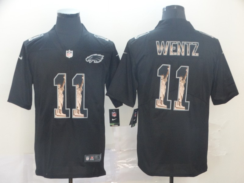 Personalized Eagles 11 Carson Wentz Black Statue Of Liberty Limited Jersey
