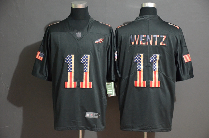 Personalized Eagles 11 Carson Wentz 2019 Black Salute To Service USA Flag Fashion Limited Jersey