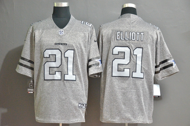 Personalized Cowboys 21 Ezekiel Elliott 2019 Gray Gridiron Gray Untouchable Limited Jersey