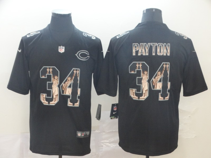Personalized Bears 34 Walter Payton Black Statue Of Liberty Limited Jersey