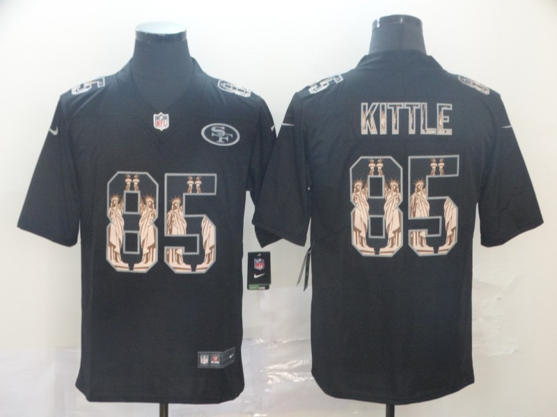 Personalized 49ers 85 George Kittle Black Statue Of Liberty Limited Jersey