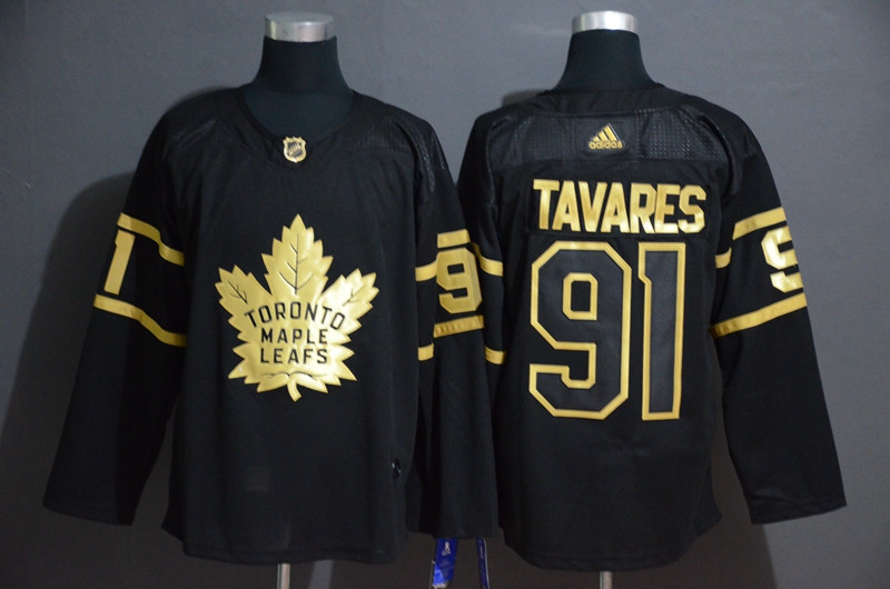 Personalized Maple Leafs 91 John Tavares Black Gold Jersey