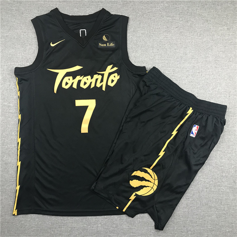 Personalized Raptors 7 Kyle Lowry Black City Edition Swingman Jersey(With Shorts)