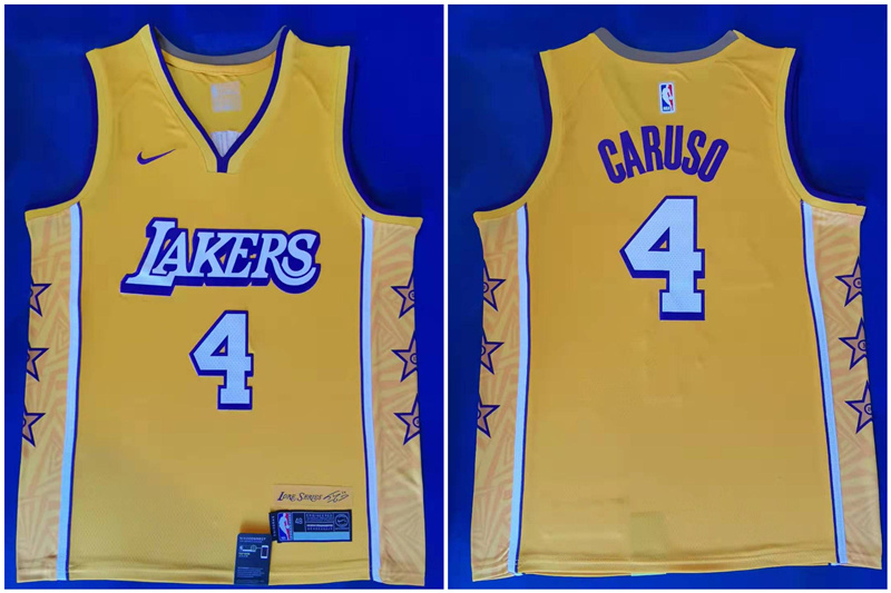 Personalized Lakers 4 Alex Caruso Yellow 2019-2020 City Edition Swingman Jersey