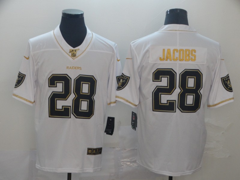 Personalized Raiders 28 Josh Jacobs White Gold Untouchable Limited Jersey