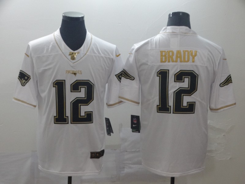 Personalized Patriots 12 Tom Brady White Gold Untouchable Limited Jersey