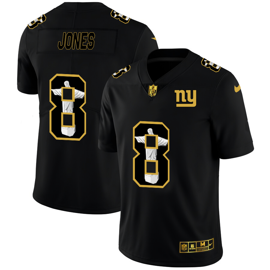 Personalized Giants 8 Daniel Jones Black Jesus Faith Edition Limited Jersey