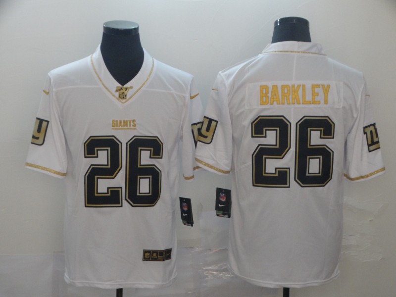 Personalized Giants 26 Saquon Barkley White Gold Untouchable Limited Jersey