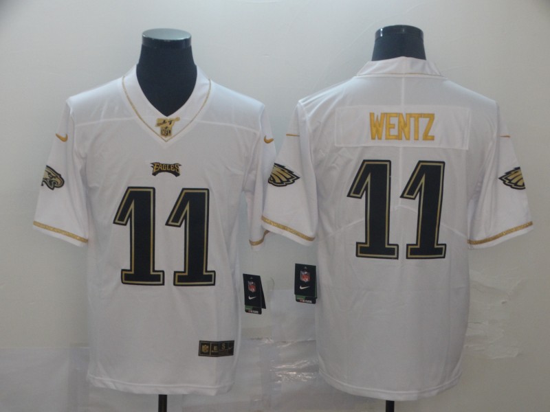 Personalized Eagles 11 Carson Wentz White Gold Untouchable Limited Jersey