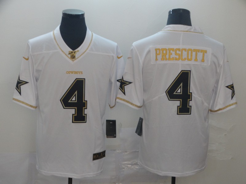 Personalized Cowboys 4 Dak Prescott White Gold Untouchable Limited Jersey