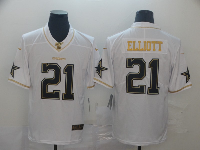 Personalized Cowboys 21 Ezekiel Elliott White Gold Untouchable Limited Jersey