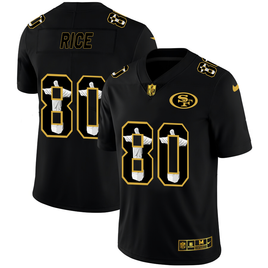 Personalized 49ers 80 Jerry Rice Black Jesus Faith Edition Limited Jersey