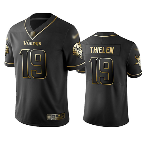 Personalized Vikings #19 Adam Thielen Black Men’s Stitched Football Limited Golden Edition Jersey