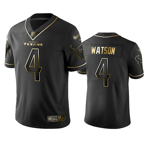 Personalized Texans #4 Deshaun Watson Black Men’s Stitched Football Limited Golden Edition Jersey