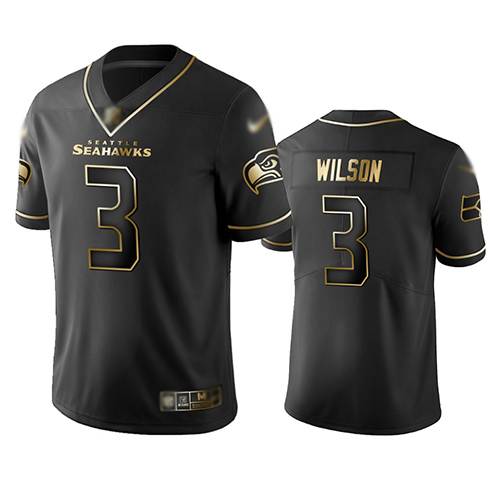 Personalized Seahawks #3 Russell Wilson Black Men’s Stitched Football Limited Golden Edition Jersey