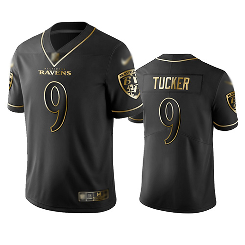 Personalized Ravens #9 Justin Tucker Black Men’s Stitched Football Limited Golden Edition Jersey