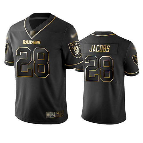 Personalized Raiders #28 Josh Jacobs Black Men’s Stitched Football Limited Golden Edition Jersey