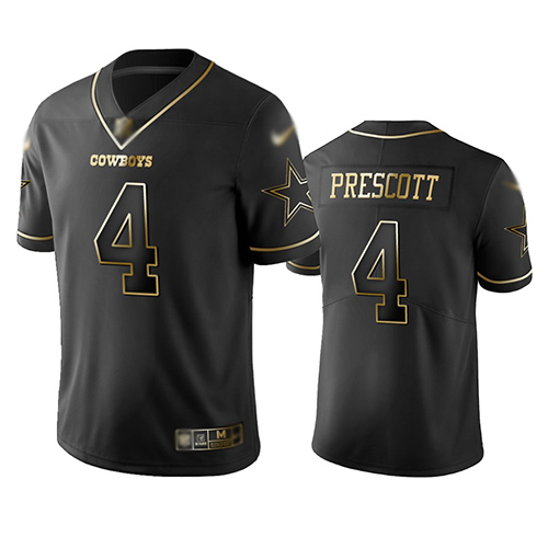 Personalized Cowboys #4 Dak Prescott Black Men’s Stitched Football Limited Golden Edition Jersey