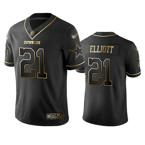 Personalized Cowboys #21 Ezekiel Elliott Black Men’s Stitched Football Limited Golden Edition Jersey