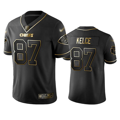 Personalized Chiefs #87 Travis Kelce Black Men’s Stitched Football Limited Golden Edition Jersey