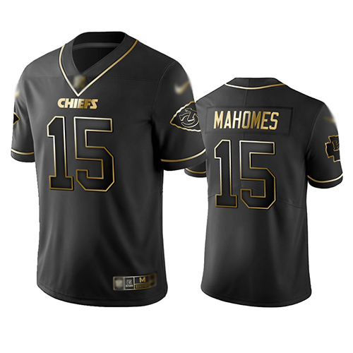 Personalized Chiefs #15 Patrick Mahomes Black Men’s Stitched Football Limited Golden Edition Jersey