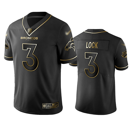 Personalized Broncos #3 Drew Lock Black Men’s Stitched Football Limited Golden Edition Jersey