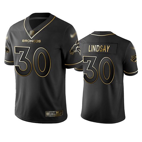 Personalized Broncos #30 Phillip Lindsay Black Men’s Stitched Football Limited Golden Edition Jersey