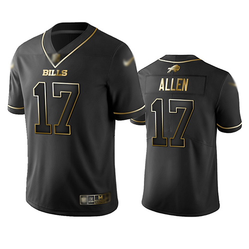 Personalized Bills #17 Josh Allen Black Men’s Stitched Football Limited Golden Edition Jersey