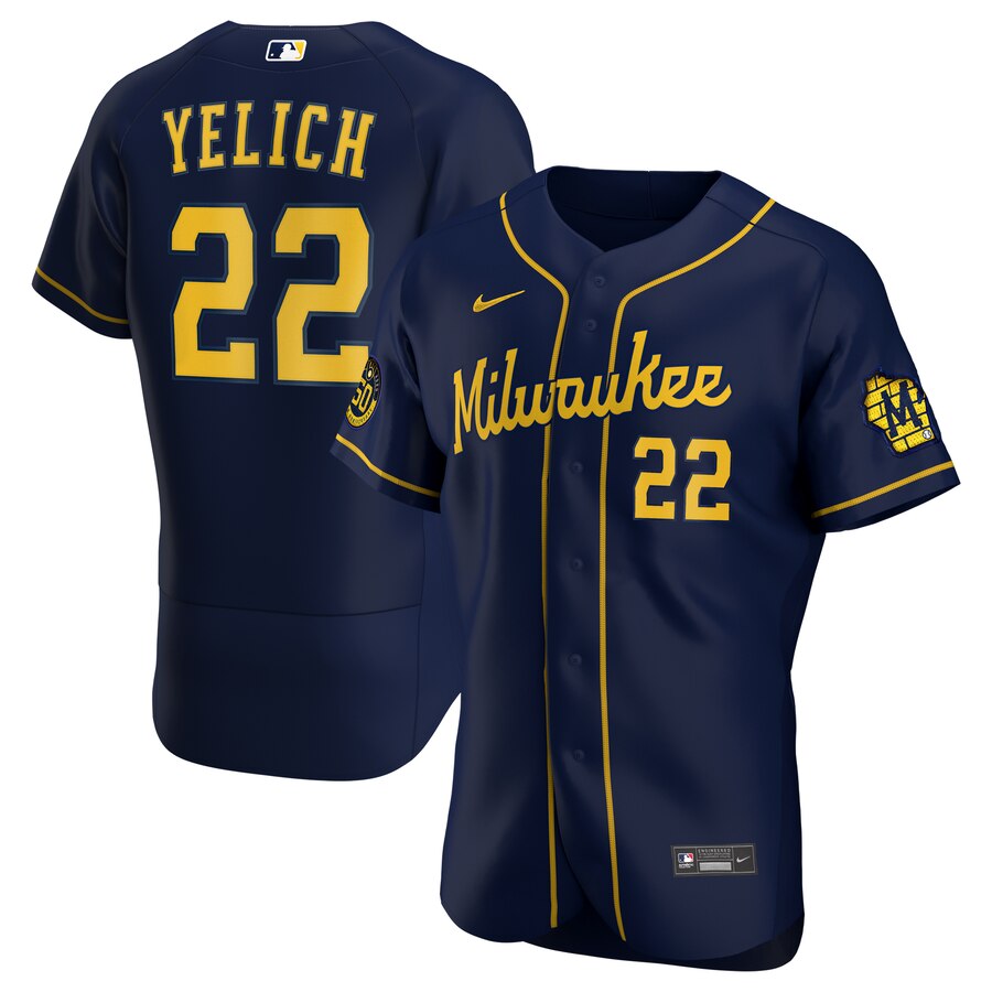 Personalized Brewers 22 Christian Yelich Navy 2020 Flexbase Jersey