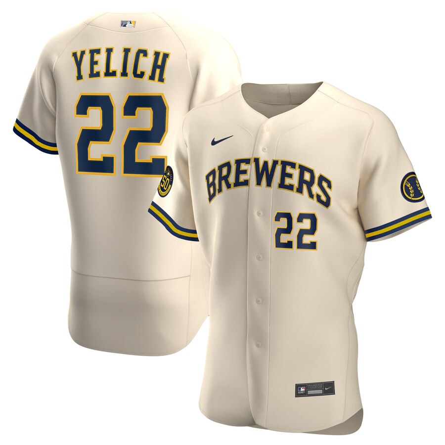 Personalized Brewers 22 Christian Yelich Cream 2020 Flexbase Jersey