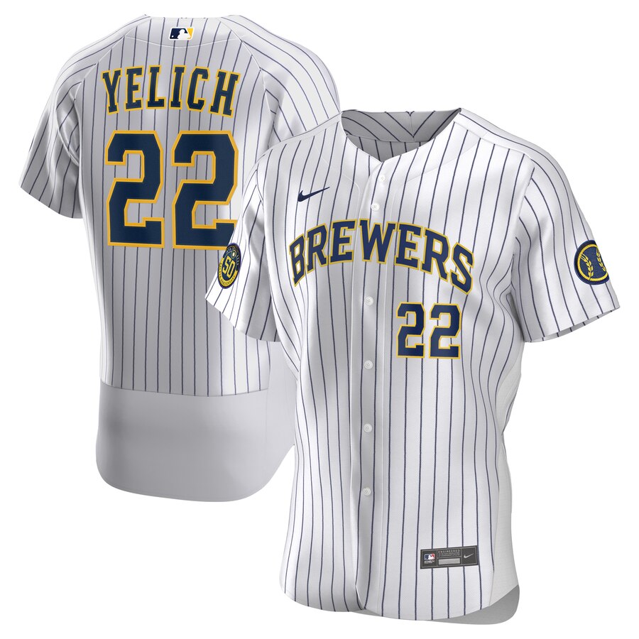 Personalized Brewers 22 Christian Yelich White 2020 Flexbase Jersey