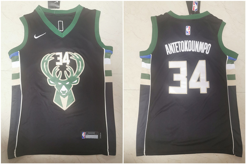 Personalized Youth Bucks 34 Giannis Antetokounmpo Black Youth Swingman Jersey
