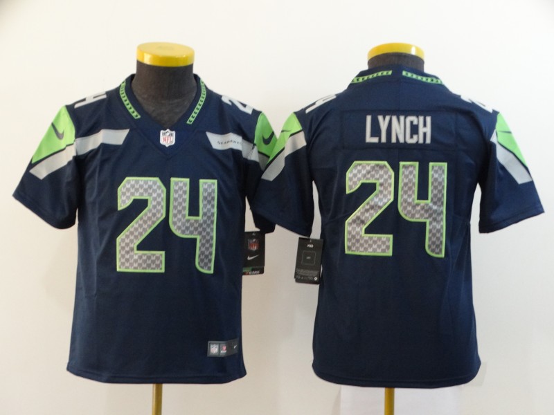 Personalized Youth Seahawks 24 Marshawn Lynch Navy Youth Untouchable Limited Jersey