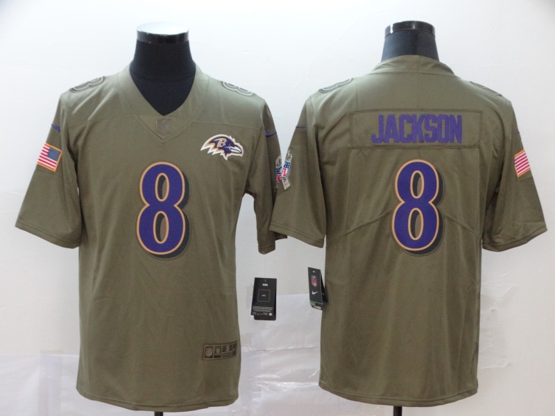 Personalized Ravens 8 Lamar Jackson 2017 Olive Salute To Service Limited Jersey