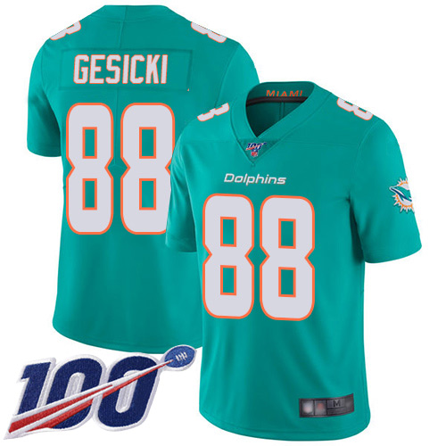 Personalized Dolphins 88 Mike Gesicki Aqua 100th Season Untouchable Limited Jersey