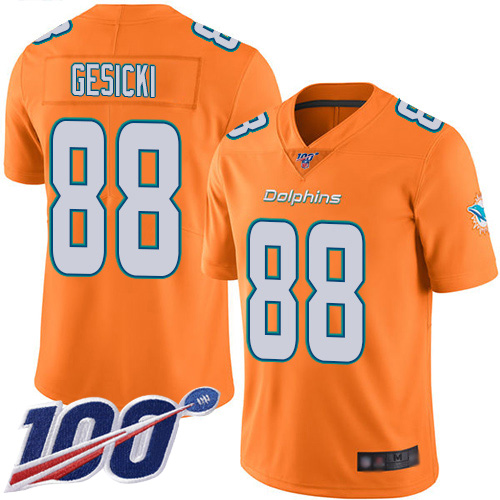 Personalized Dolphins 88 Mike Gesicki Orange 100th Season Untouchable Limited Jersey