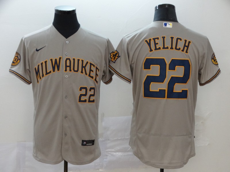 Personalized Brewers 22 Christian Yelich Gray 2020 Flexbase Jersey