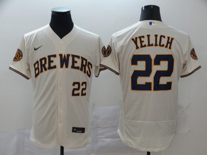 Personalized Brewers 22 Christian Yelich Cream 2020 Flexbase Jersey