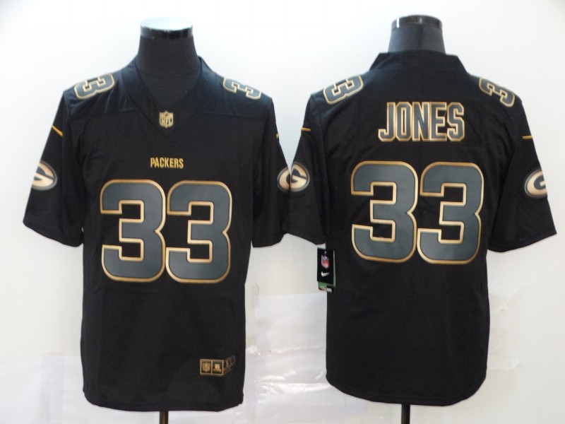 Personalized Packers 33 Aaron Jones Black Gold Untouchable Limited Jersey