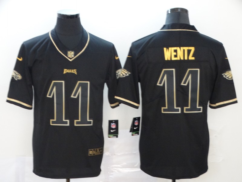 Personalized Eagles 11 Carson Wentz Black Gold Throwback Untouchable Limited Jersey