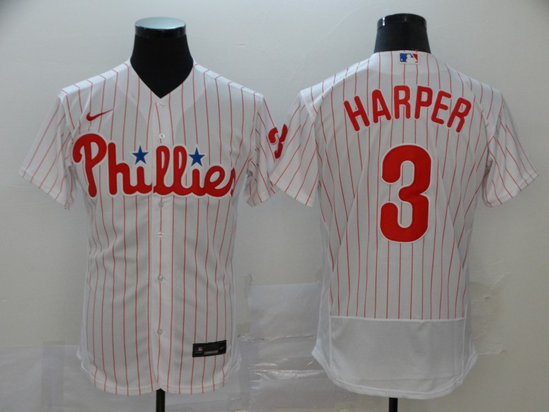 Personalized Phillies 3 Bryce Harper White 2020 Flexbase Jersey