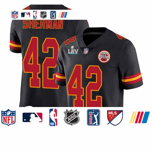 Personalized Chiefs #42 Anthony Sherman Black Super Bowl LIV Bound Youth Stitched Football Limited Rush Jersey