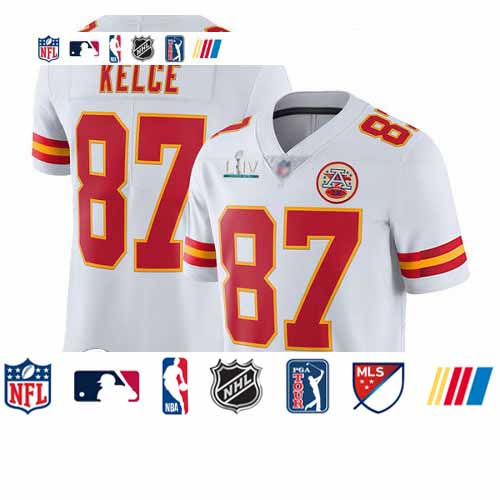 Personalized Chiefs #87 Travis Kelce White Super Bowl LIV Bound Youth Stitched Football Untouchable Limited Jersey