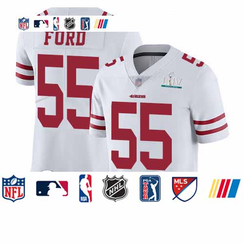 Personalized 49ers #55 Dee Ford White Super Bowl LIV Bound Youth Stitched Football Untouchable Limited Jersey