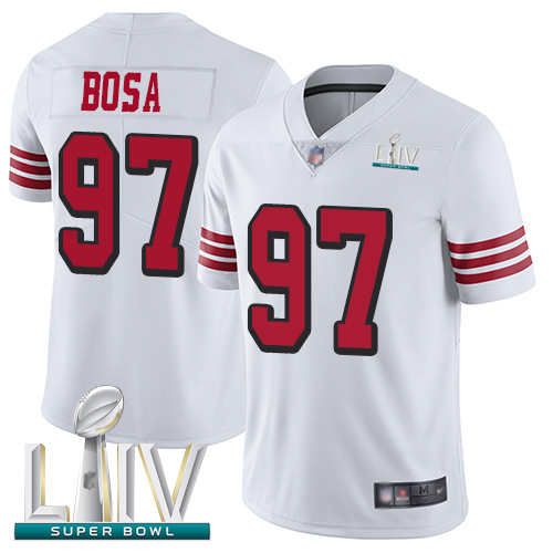 Personalized 49ers #97 Nick Bosa White Rush Super Bowl LIV Bound Youth Stitched Football Untouchable Limited Jersey