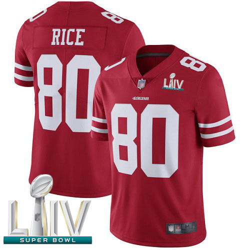 Personalized 49ers #80 Jerry Rice Red Team Color Super Bowl LIV Bound Youth Stitched Football Untouchable Limited Jersey